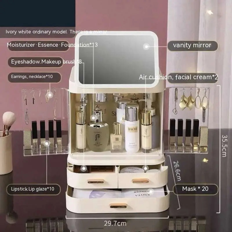 LED Mirror Cosmetics Storage Box with Light