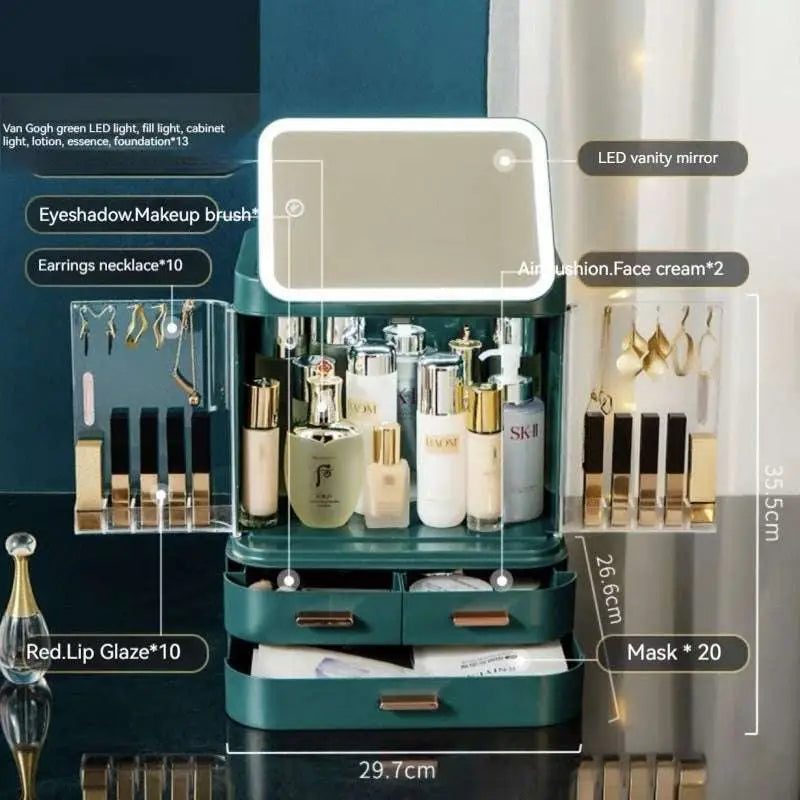 LED Mirror Cosmetics Storage Box with Light