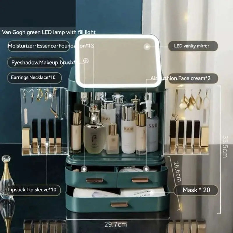 LED Mirror Cosmetics Storage Box with Light