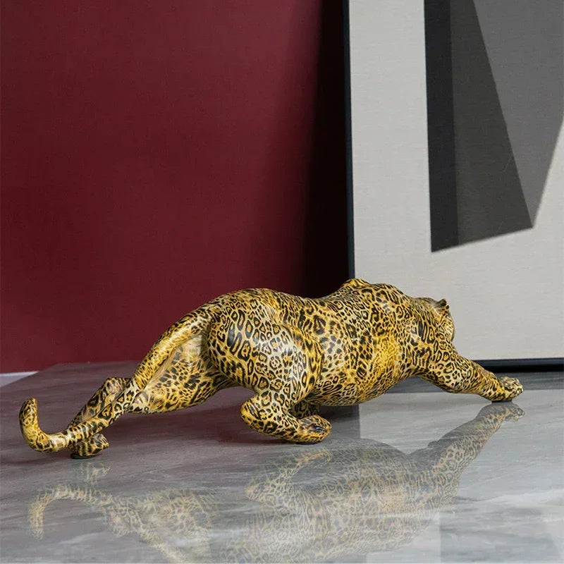 Luxury Leopard Animal Figurine Sculpture for Modern Home & Office Decor
