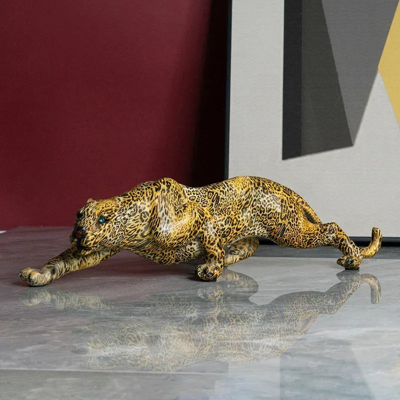 Luxury Leopard Animal Figurine Sculpture for Modern Home & Office Decor