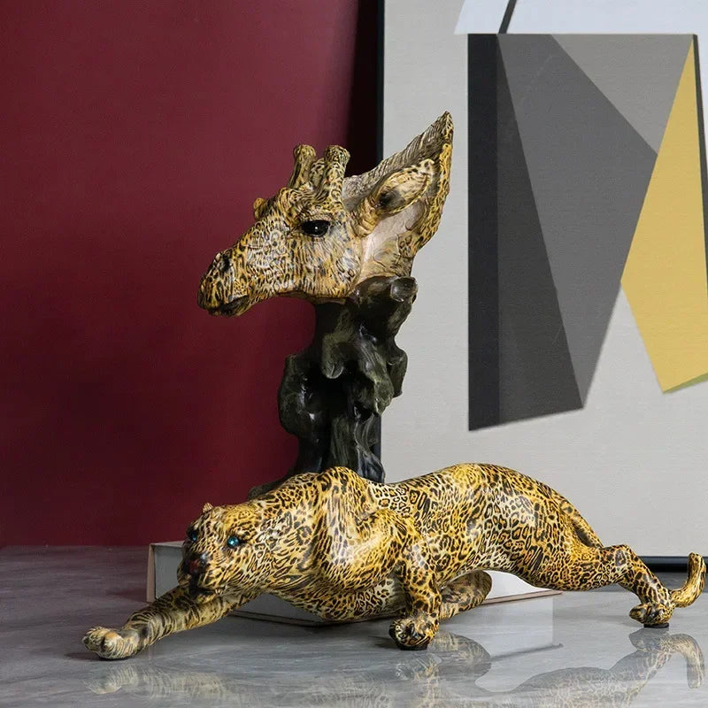 Luxury Leopard Animal Figurine Sculpture for Modern Home & Office Decor