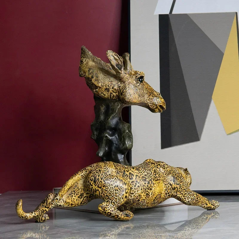 Luxury Leopard Animal Figurine Sculpture for Modern Home & Office Decor