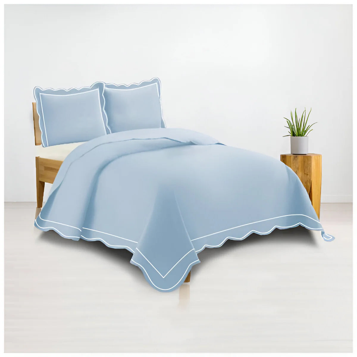400TC Luxurious Wavy Embroidery & Border Cotton Sateen Duvet Cover Set