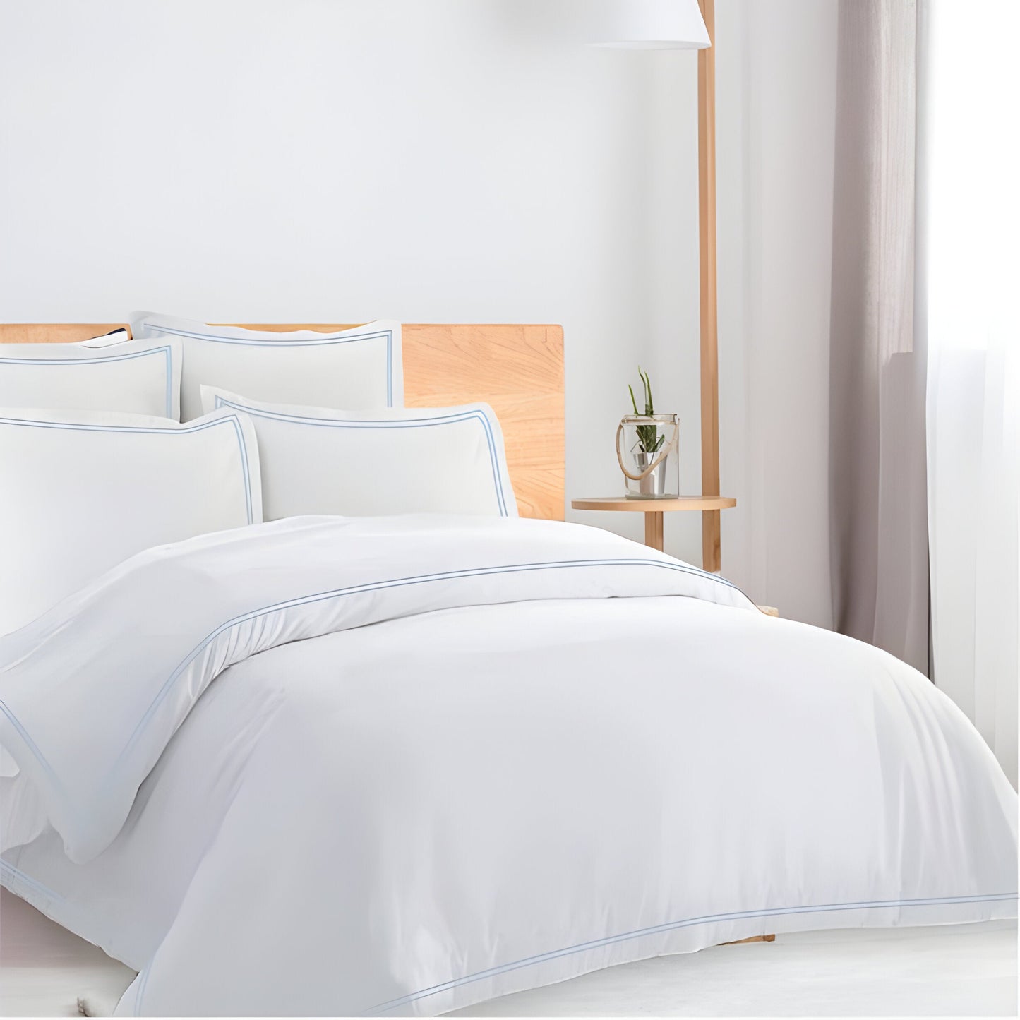 400TC Cotton Double Edge Embroidery Sateen Solid Duvet Cover Set
