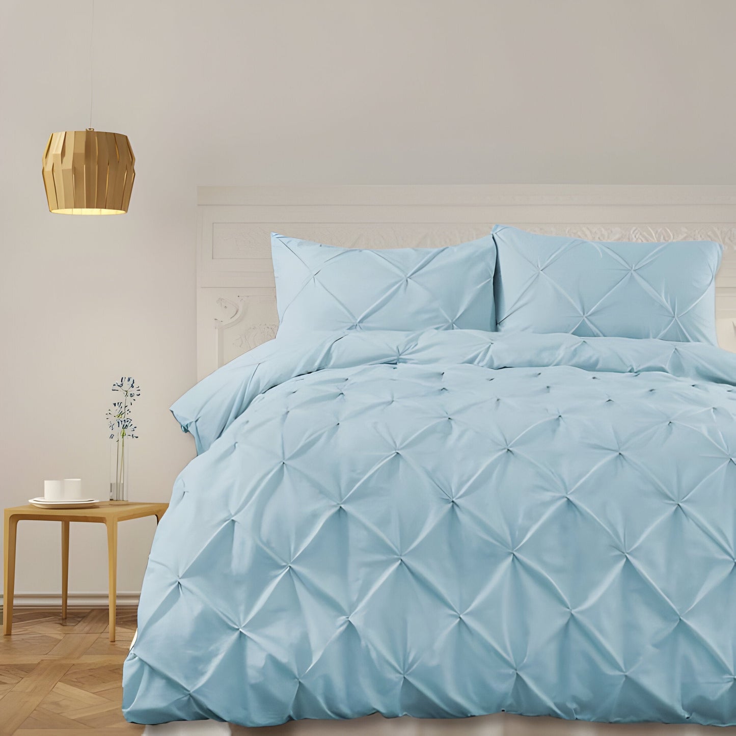 400TC Cotton Pintuck Sateen Solid Duvet Cover Set