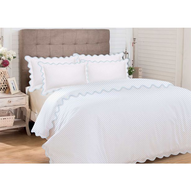 400TC Cotton Scallop Embroidery Sateen Microcheck Duvet Cover Set