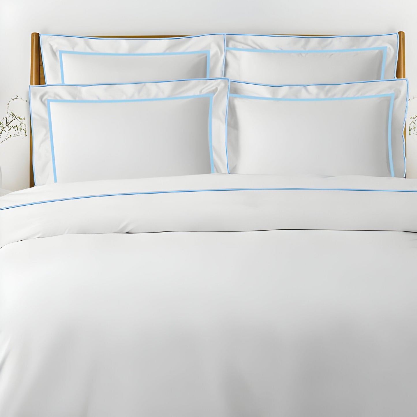 400TC Embroidery & Border Cotton Sateen Solid Duvet Cover Set