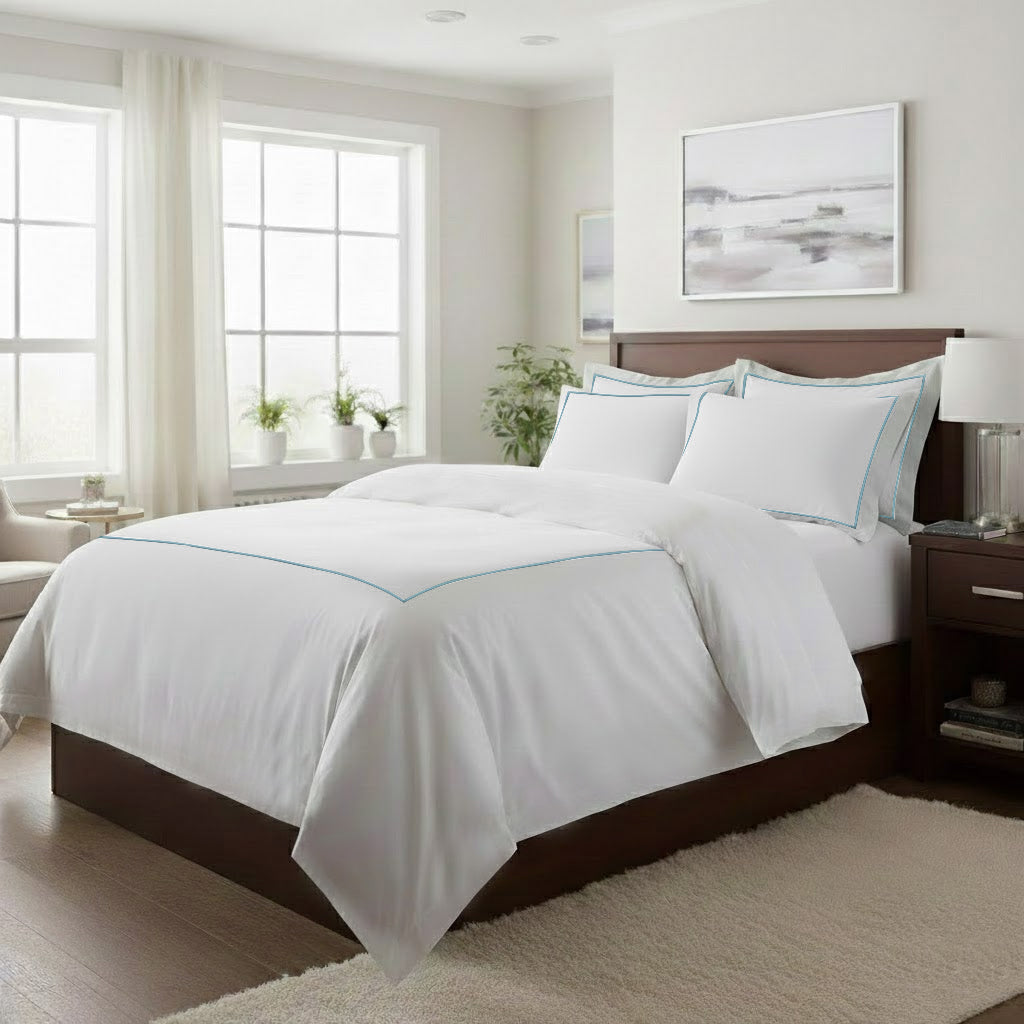 500TC Cotton Single Embroidery Sateen Solid Duvet Cover Set