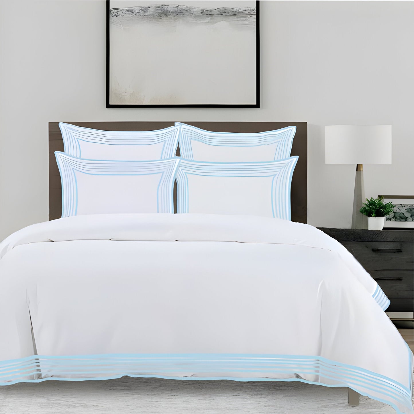Smart Border 400TC Cotton Embroidery Sateen Solid Duvet Cover Set