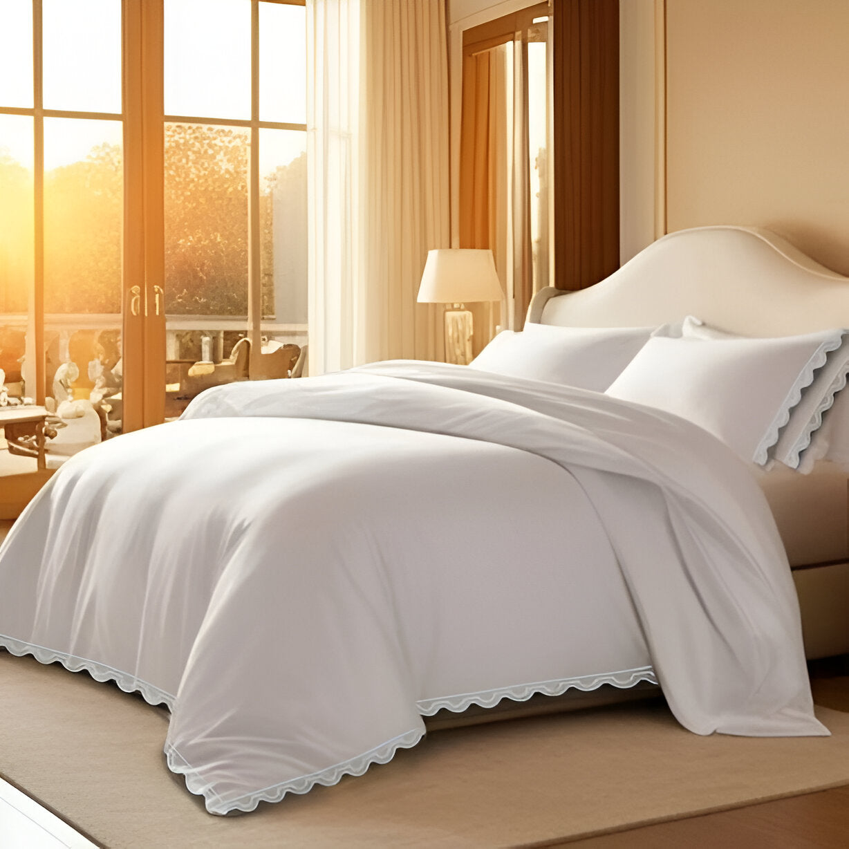 400TC U Shape Scallop Embroidery Cotton Duvet Cover Set