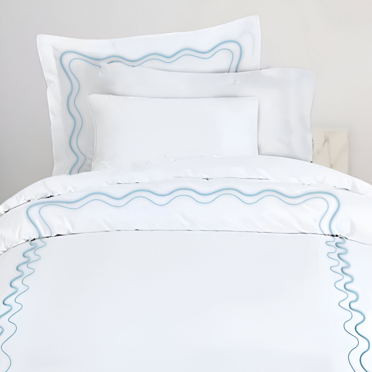 Double Wavy Embroidered Cotton Duvet Cover Set