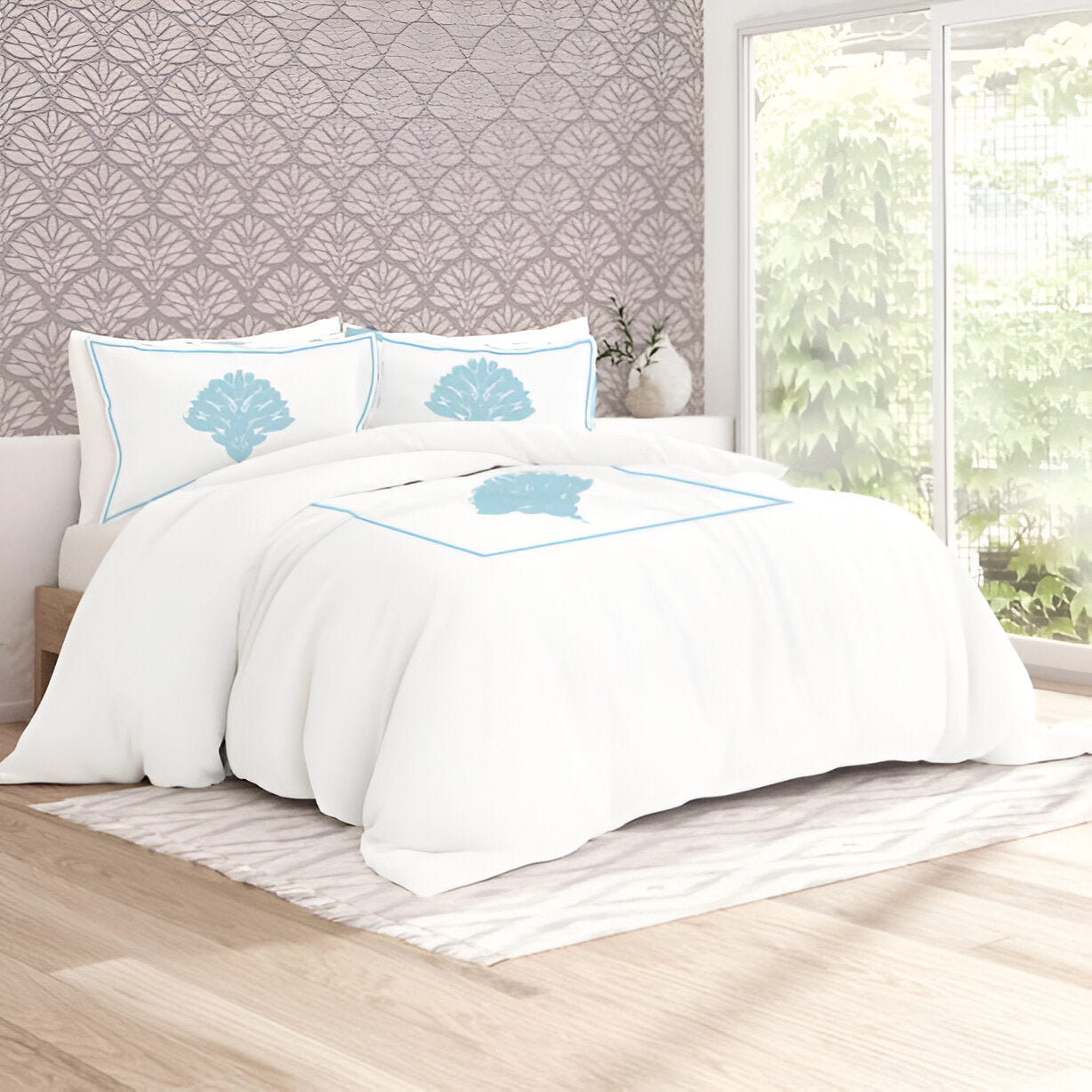 Leafy Embroidered Cotton Sateen Duvet Cover Set