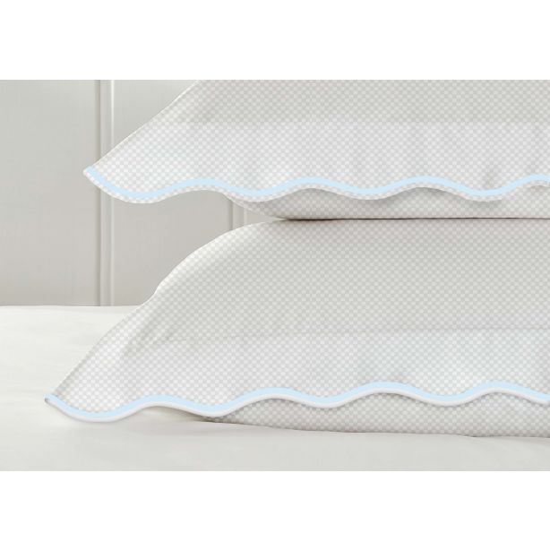 400TC Cotton Scallop Embroidery Sateen Microcheck Duvet Cover Set