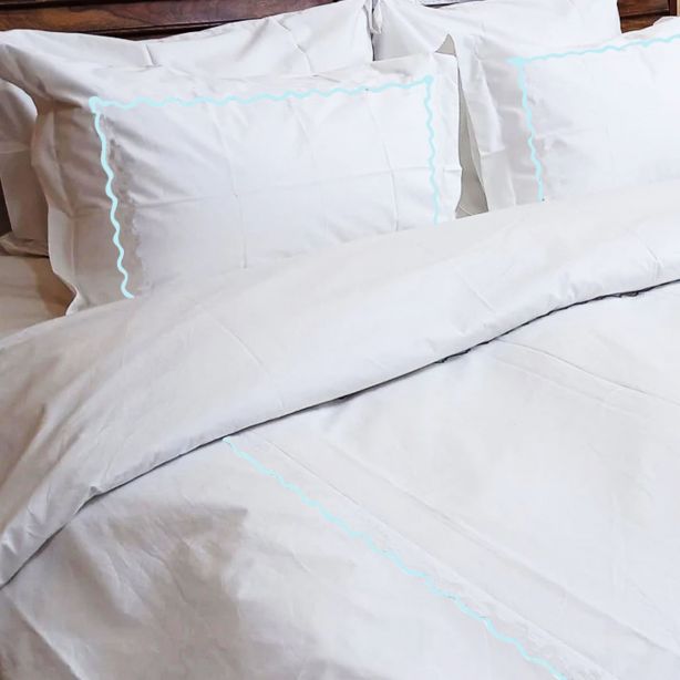 Ava 400TC Cotton Scallop Embroidery Sateen Solid Duvet Cover Set