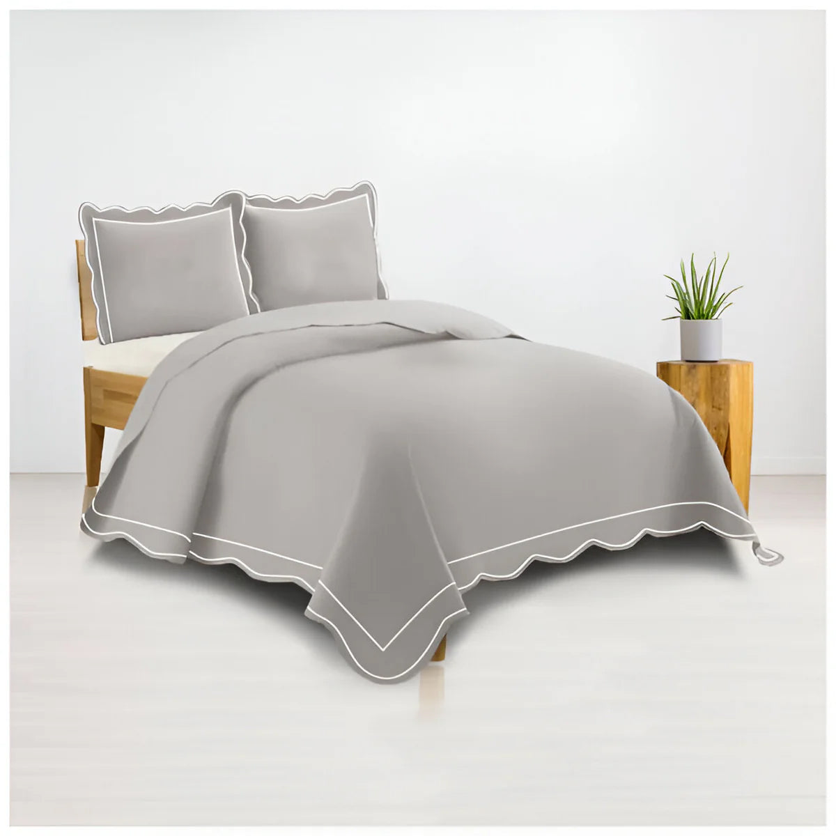 400TC Luxurious Wavy Embroidery & Border Cotton Sateen Duvet Cover Set
