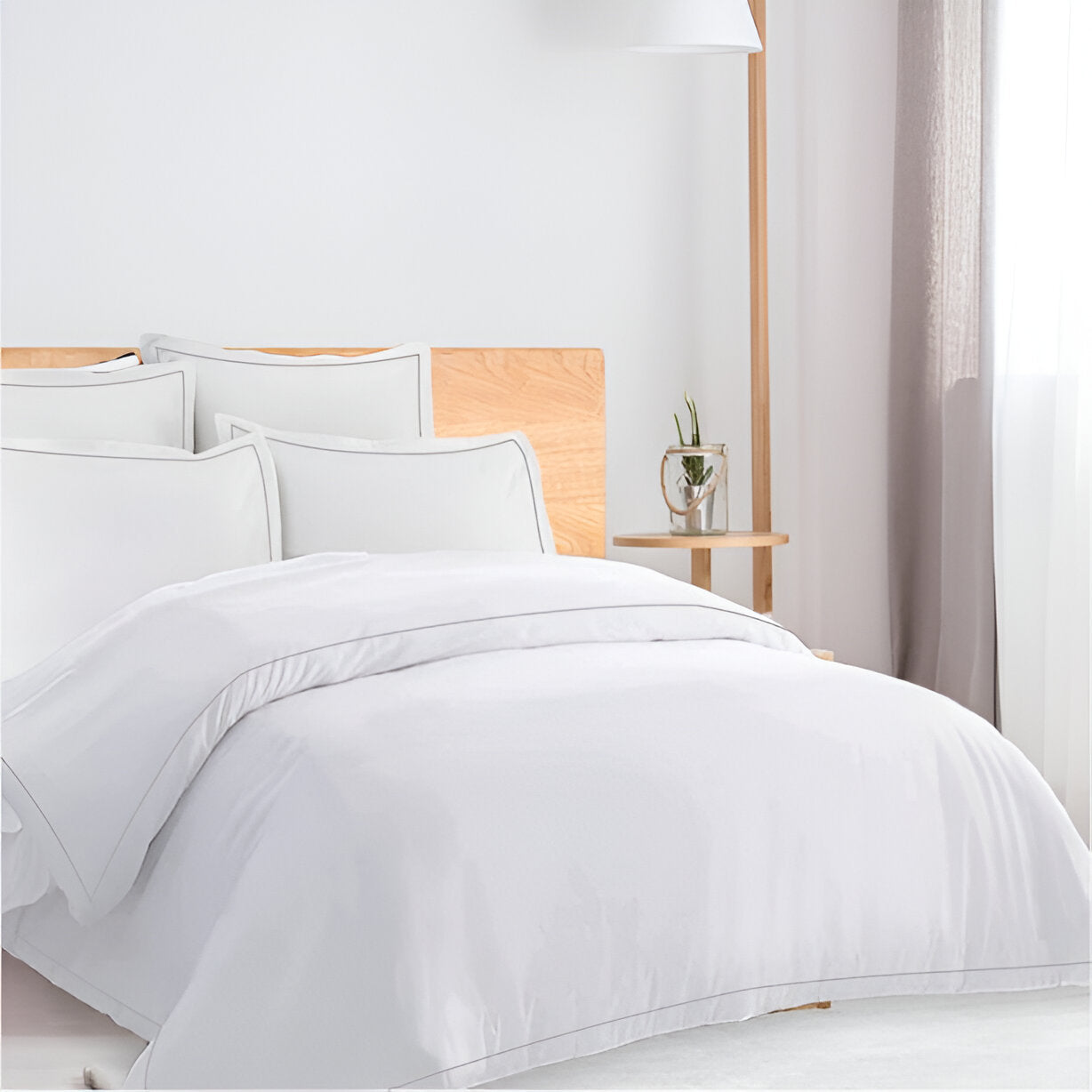 400TC Cotton Single Edge Embroidery Sateen Solid Duvet Cover Set