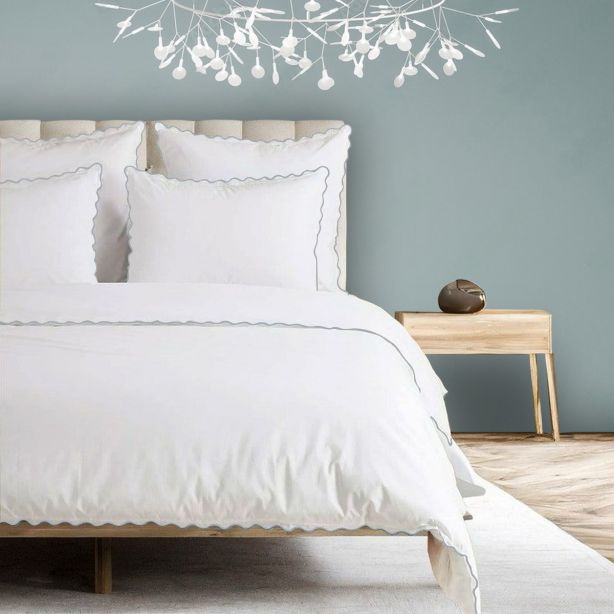 400TC Cotton Sateen Small Scallop Embroidery Duvet Cover Set