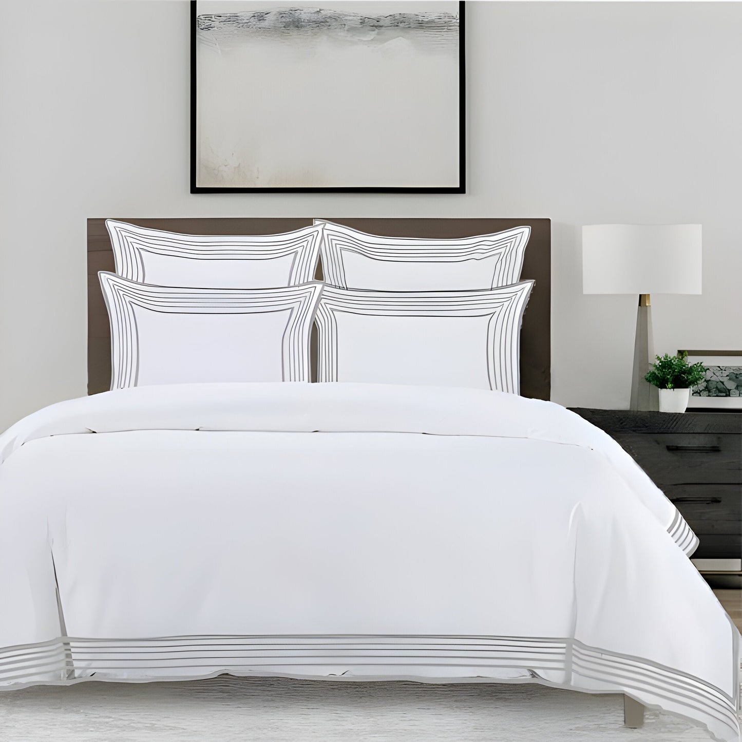Smart Border 400TC Cotton Embroidery Sateen Solid Duvet Cover Set
