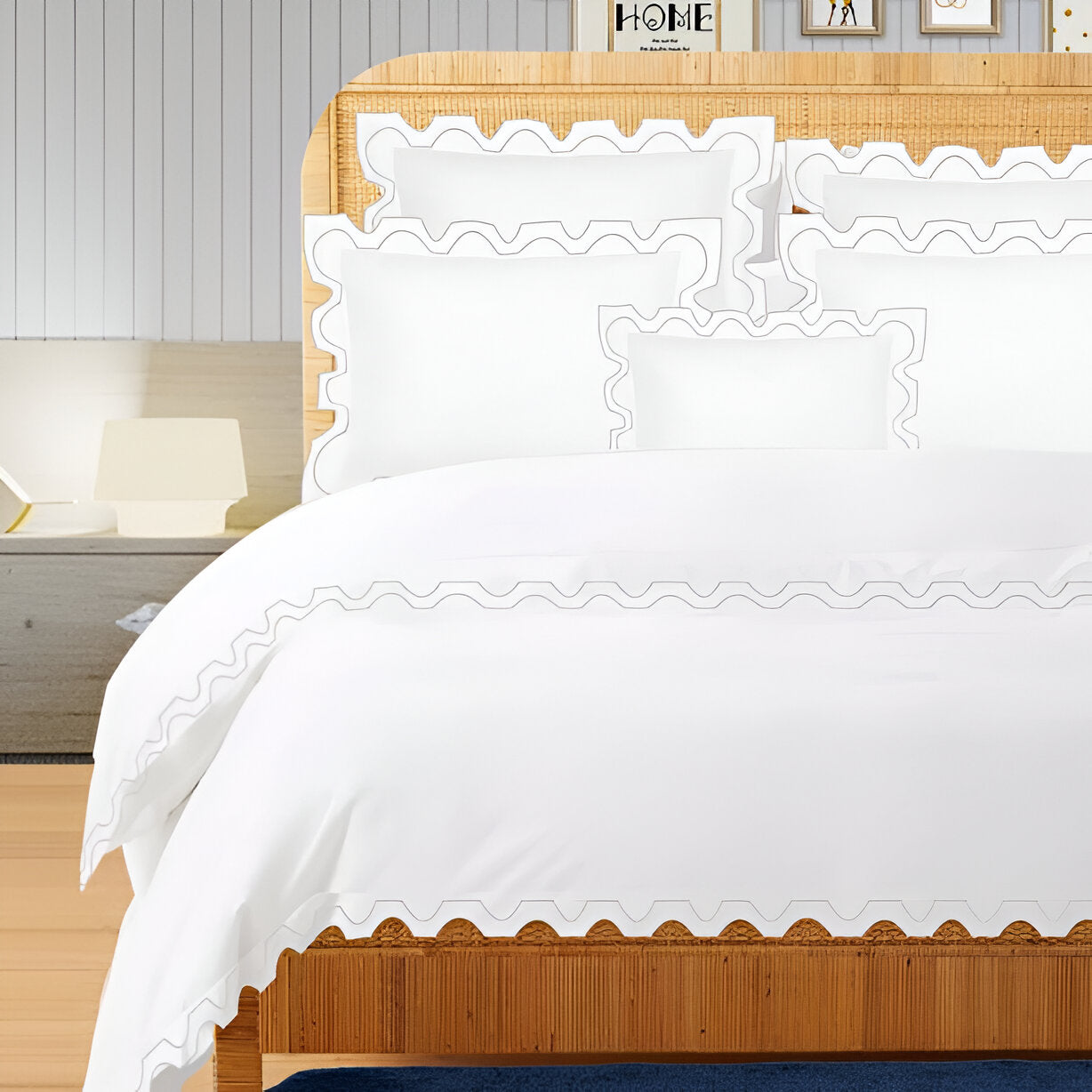 400TC Zig & Zag U Shape Embroidery Cotton Duvet Cover Set