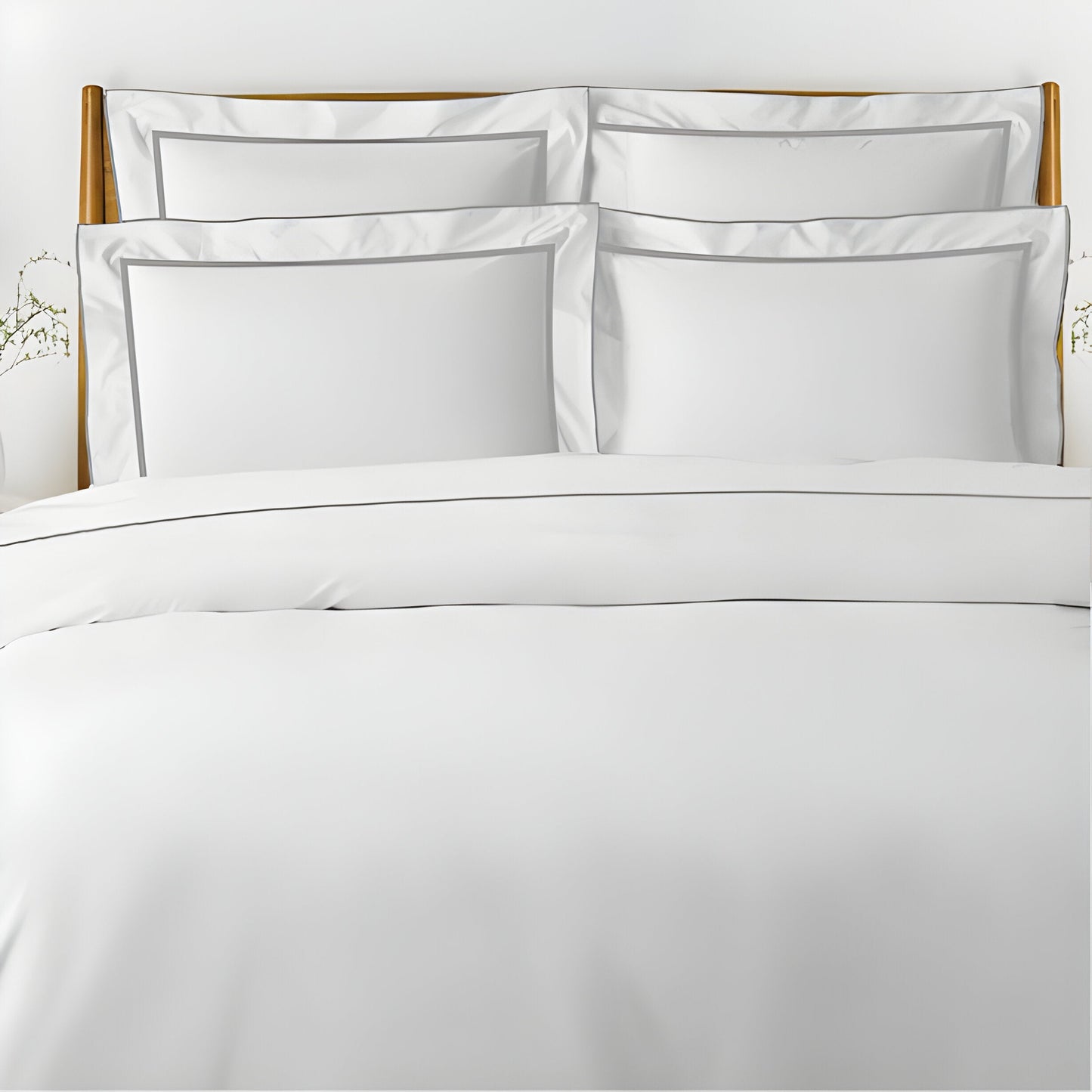 400TC Embroidery & Border Cotton Sateen Solid Duvet Cover Set