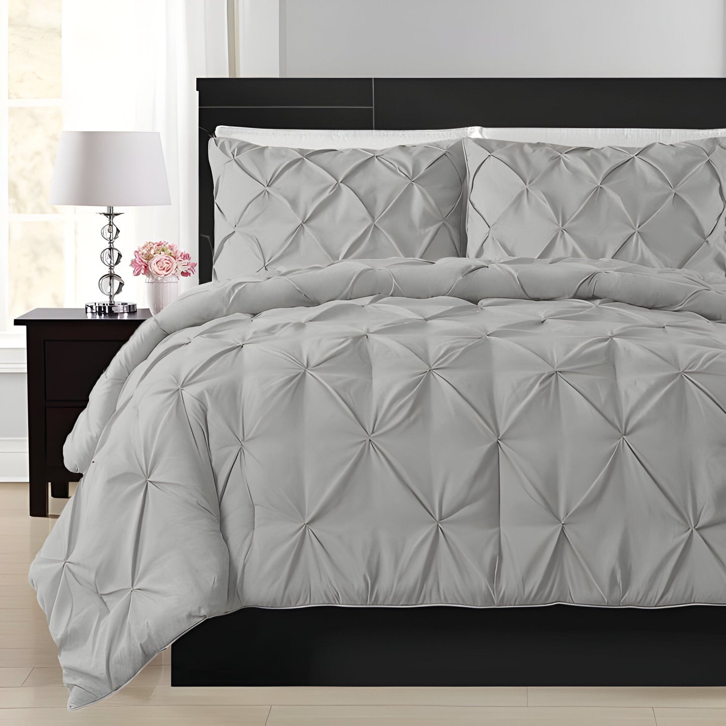 400TC Cotton Pintuck Sateen Solid Duvet Cover Set