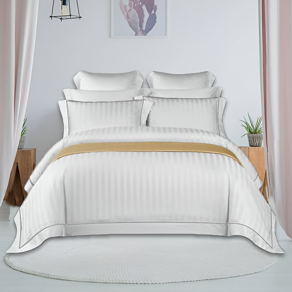 400TC Cotton Single Edge Embroidery Sateen Stripe Duvet Cover Set