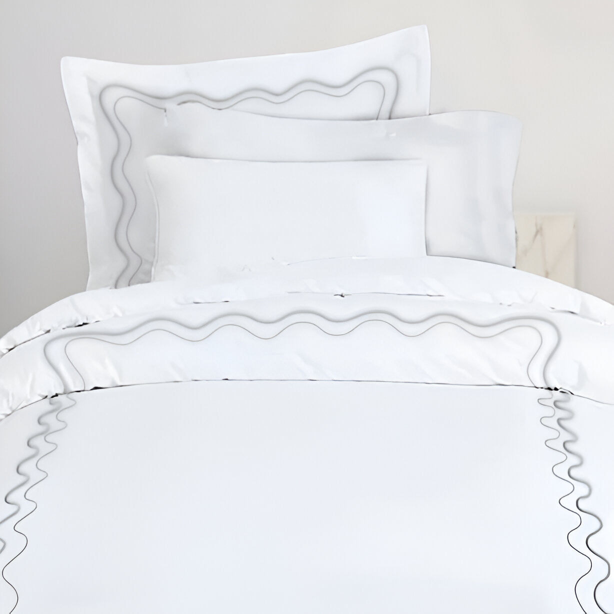 Double Wavy Embroidered Cotton Duvet Cover Set
