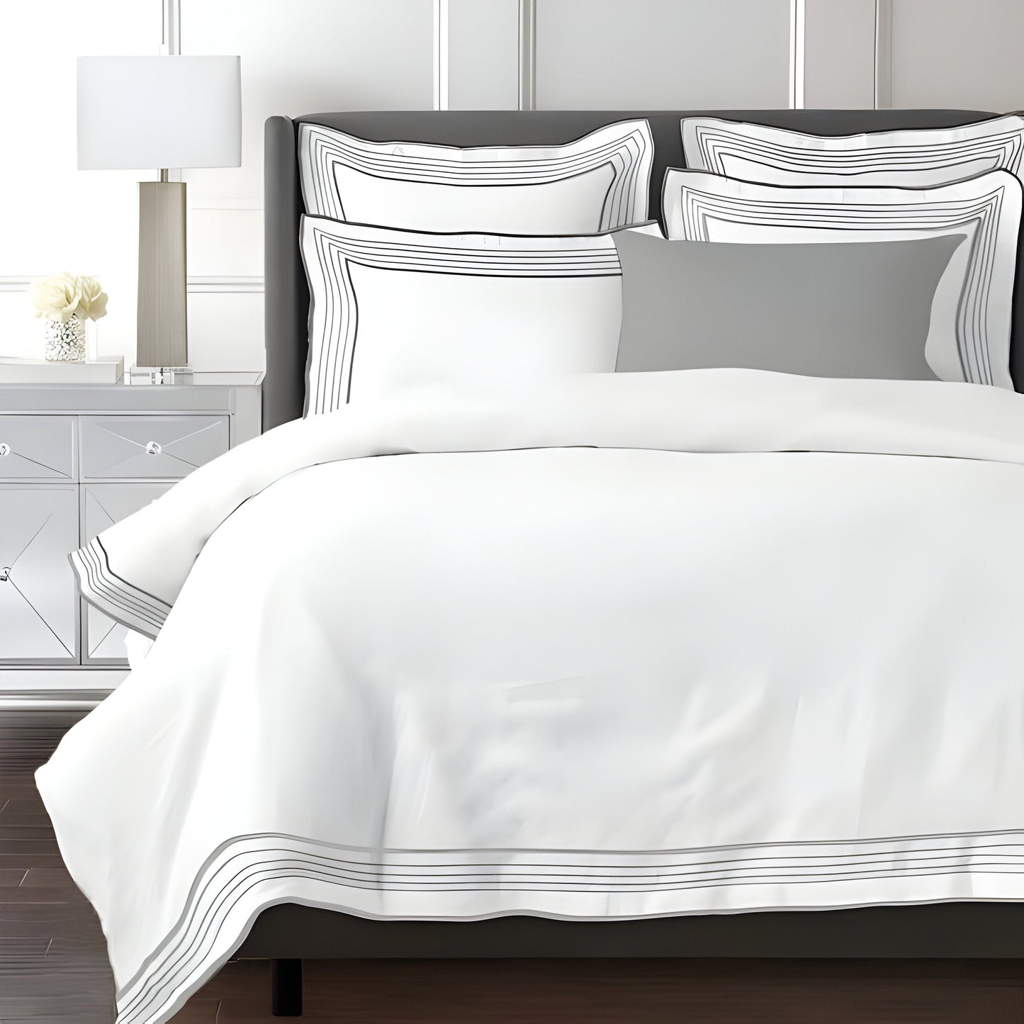 Smart Border 400TC Cotton Embroidery Sateen Solid Duvet Cover Set