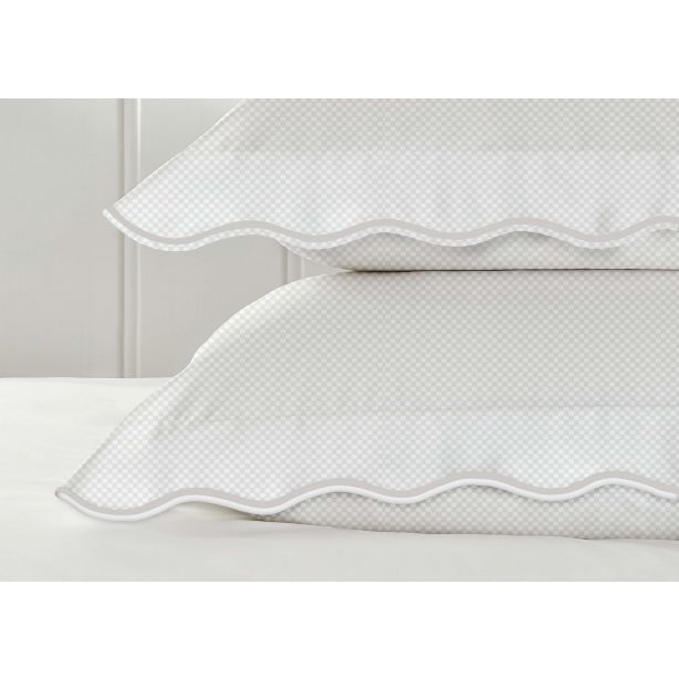 400TC Cotton Scallop Embroidery Sateen Microcheck Duvet Cover Set
