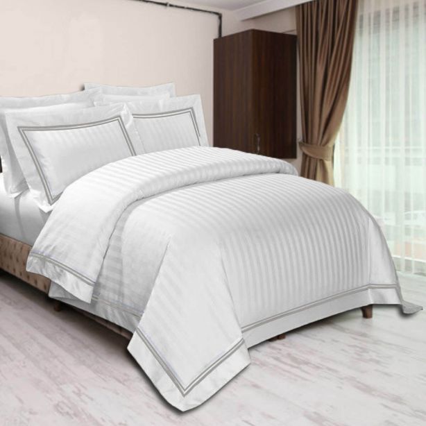 400TC Cotton Double Edge Embroidery Sateen Stripe Duvet Cover Set