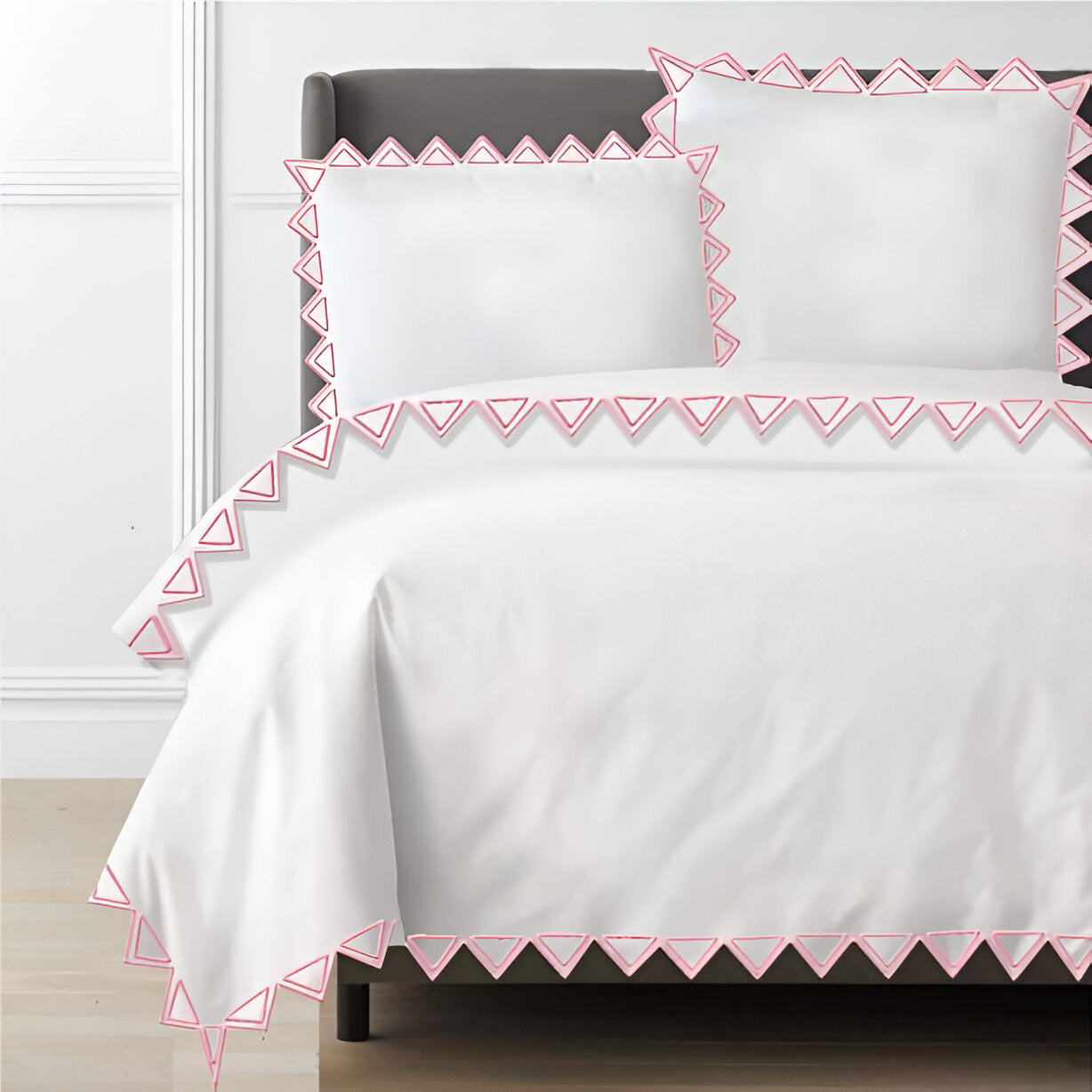 Ashley 400TC Cotton Traingle Embroidery Sateen Solid Duvet Cover Set