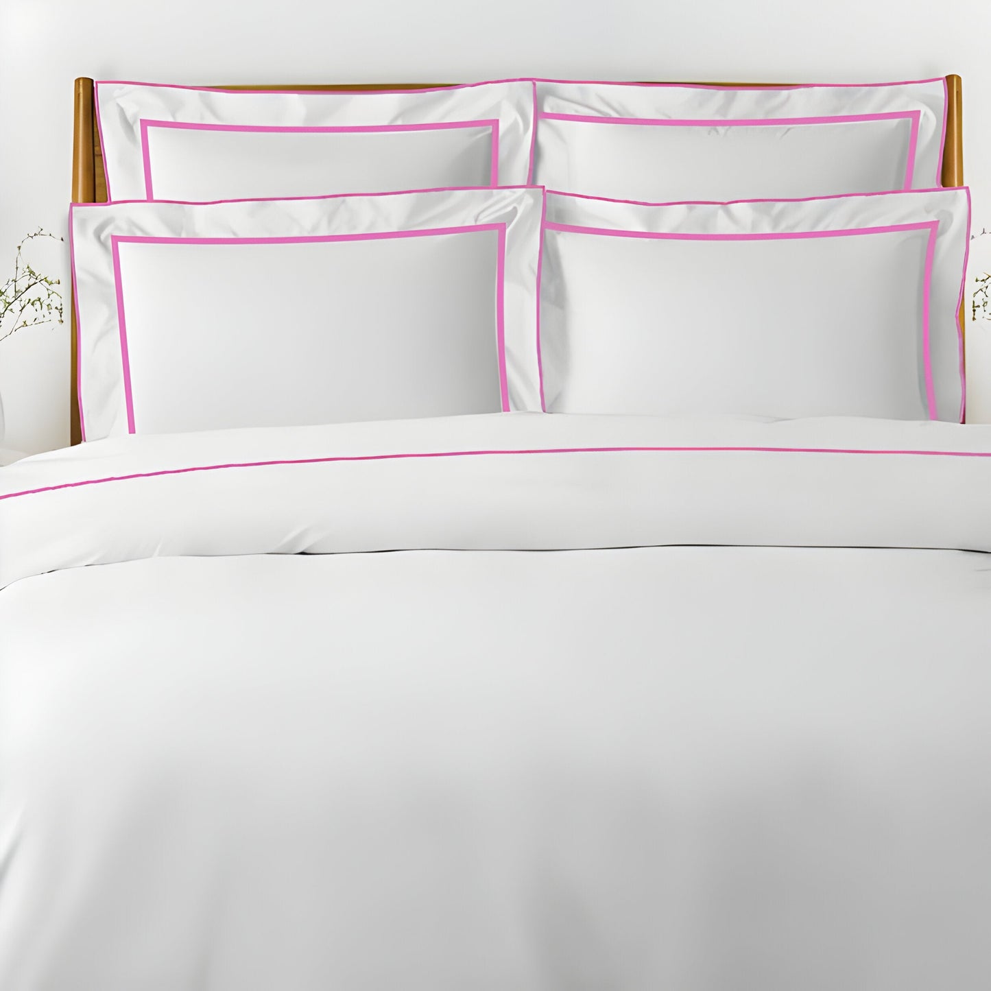 400TC Embroidery & Border Cotton Sateen Solid Duvet Cover Set