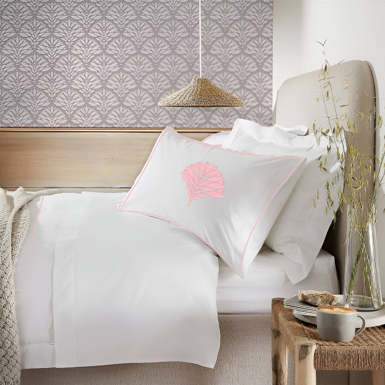 Leafy Embroidered Cotton Sateen Duvet Cover Set