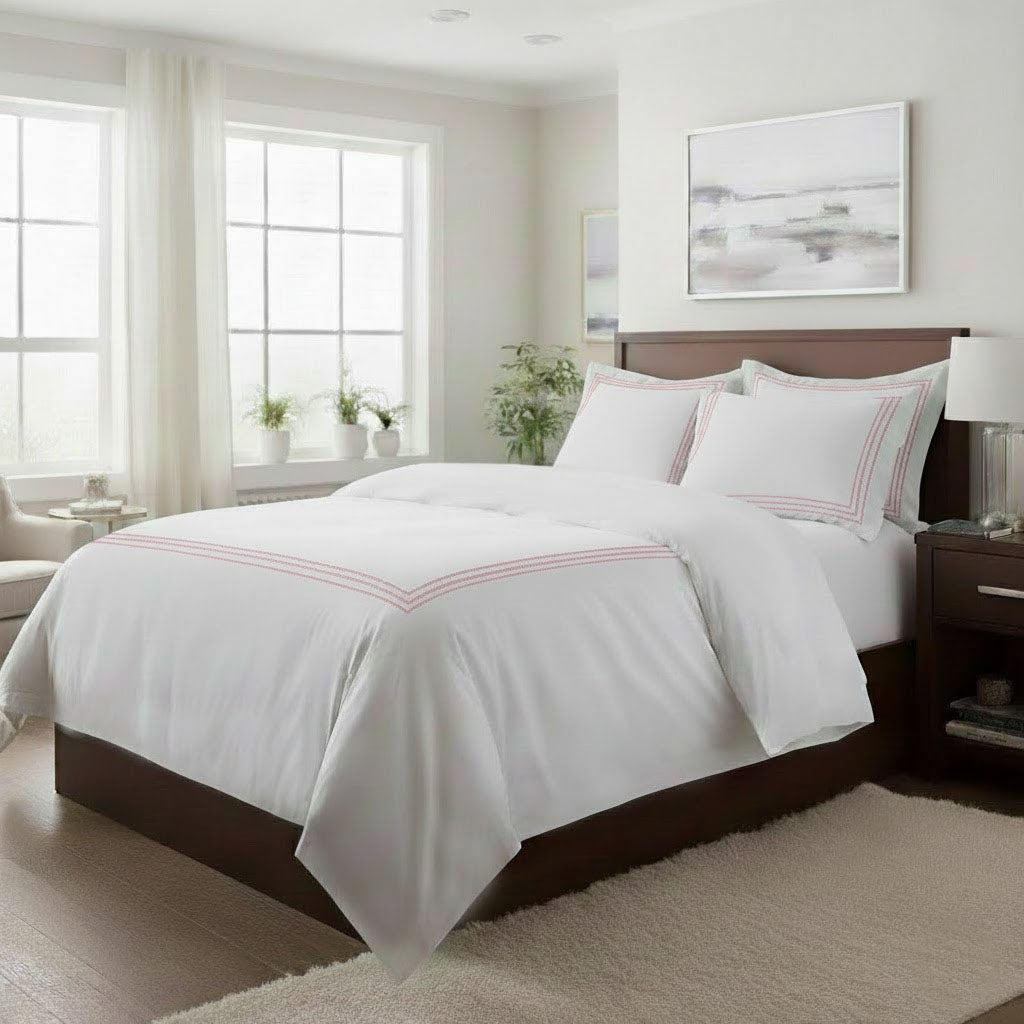500TC Cotton Triple Embroidery Sateen Solid Duvet Cover Set