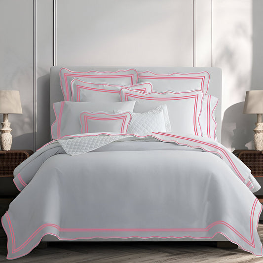 400TC Wavy Embroidery & Border Cotton Sateen Solid Duvet Cover Set