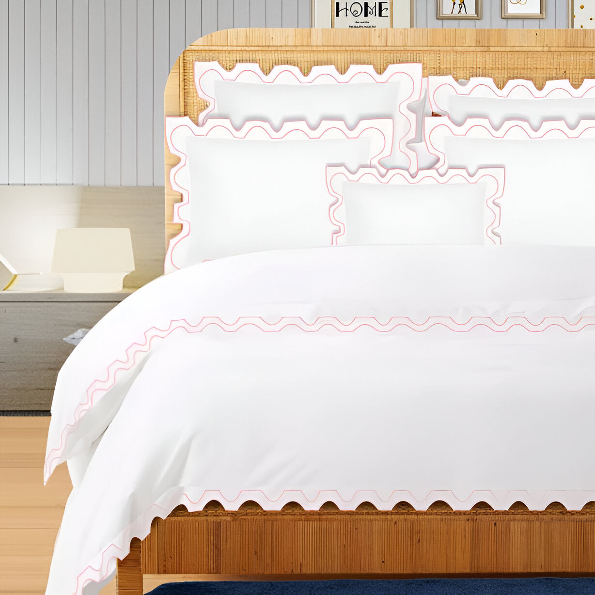 400TC Zig & Zag U Shape Embroidery Cotton Duvet Cover Set