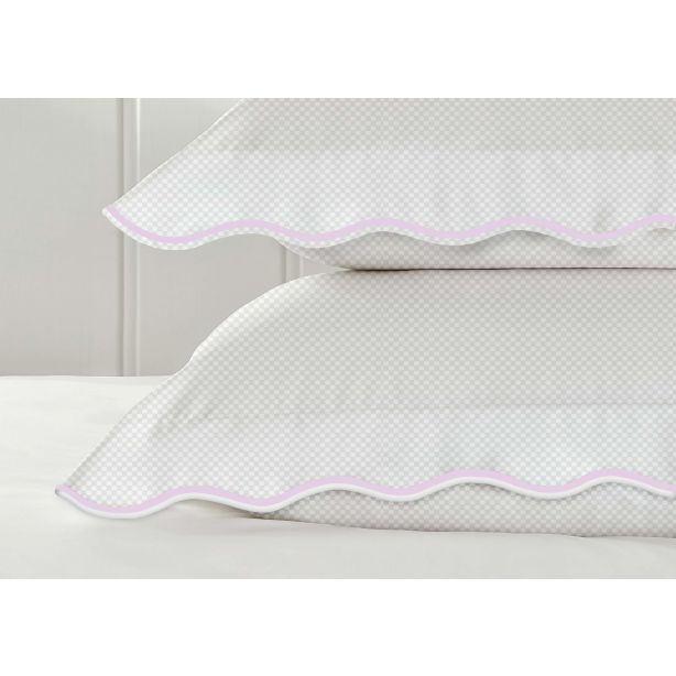 400TC Cotton Scallop Embroidery Sateen Microcheck Duvet Cover Set
