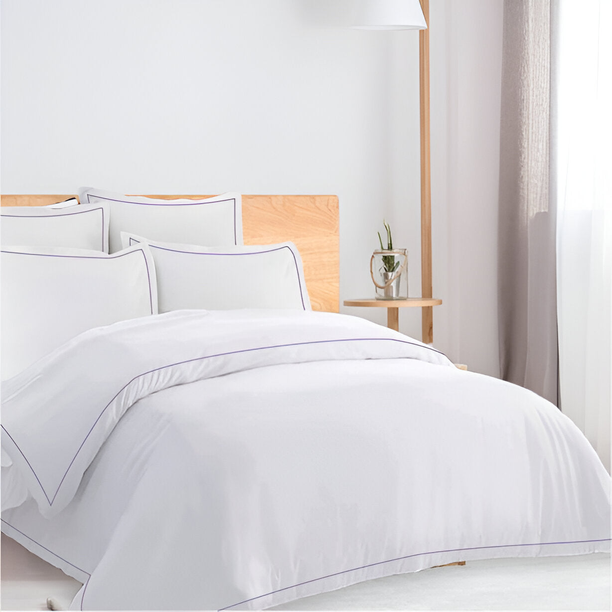 400TC Cotton Single Edge Embroidery Sateen Solid Duvet Cover Set