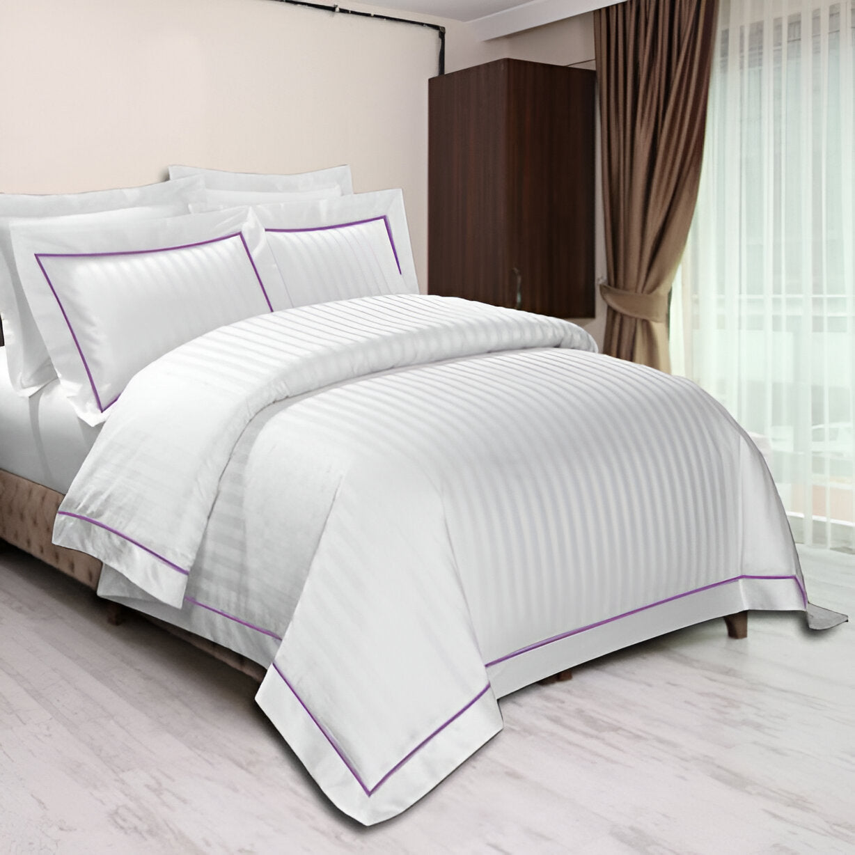 400TC Cotton Single Edge Embroidery Sateen Stripe Duvet Cover Set