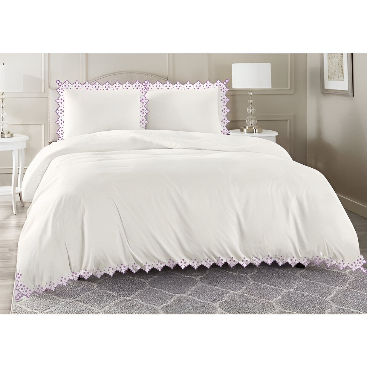 Elegant Flower Embroidered Duvet Cover Set