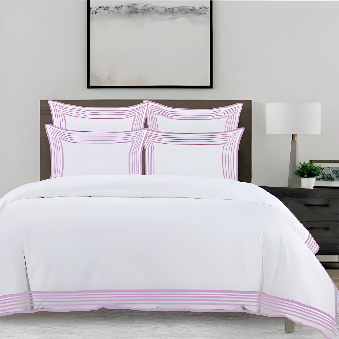 Smart Border 400TC Cotton Embroidery Sateen Solid Duvet Cover Set