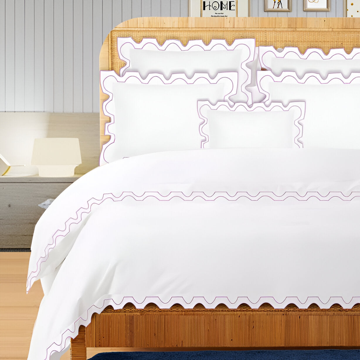 400TC Zig & Zag U Shape Embroidery Cotton Duvet Cover Set