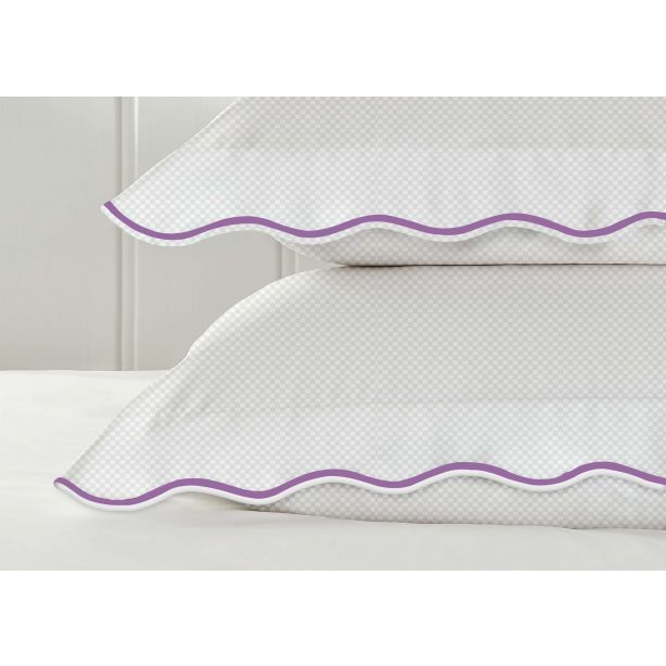 400TC Cotton Scallop Embroidery Sateen Microcheck Duvet Cover Set