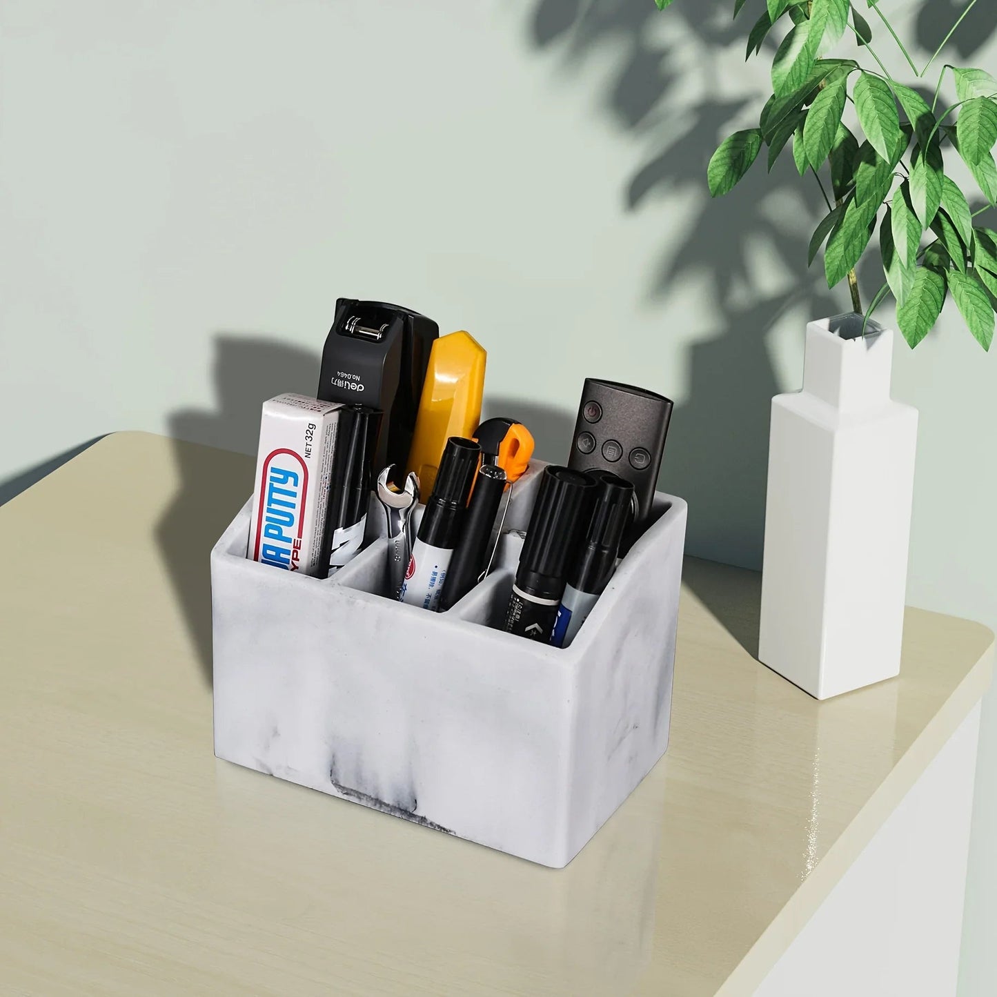 Marble White Resin Toothbrush & Toothpaste Holder - Multi-Functional Bathroom Organizer for Electric Toothbrushes, Stationery Storage Box - Perfect Christmas or Halloween Gift