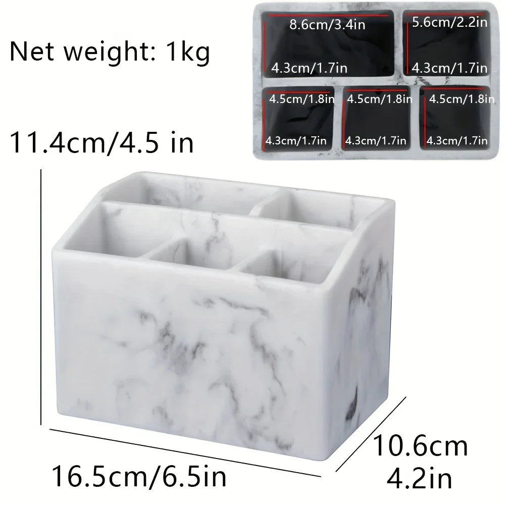 Marble White Resin Toothbrush & Toothpaste Holder - Multi-Functional Bathroom Organizer for Electric Toothbrushes, Stationery Storage Box - Perfect Christmas or Halloween Gift