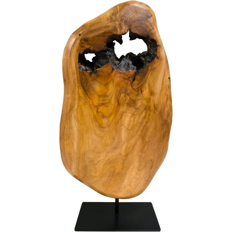 Natural Live Edge Wood Sculpture on Stand for Rustic Home Decor