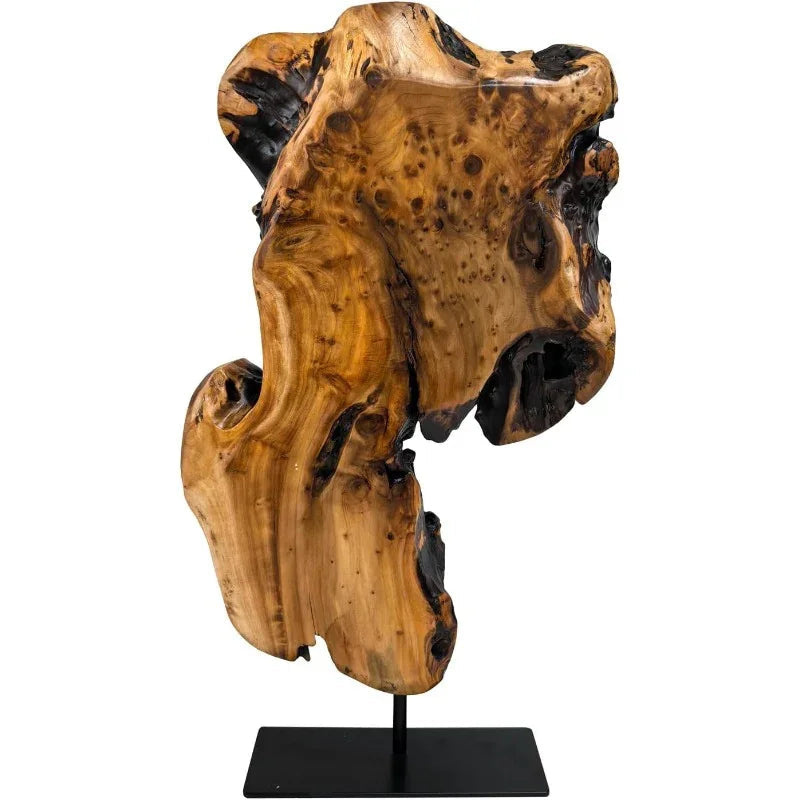 Natural Live Edge Wood Sculpture on Stand for Rustic Home Decor
