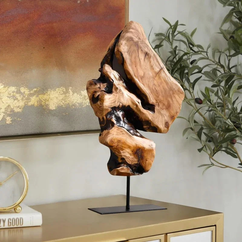 Natural Live Edge Wood Sculpture on Stand for Rustic Home Decor
