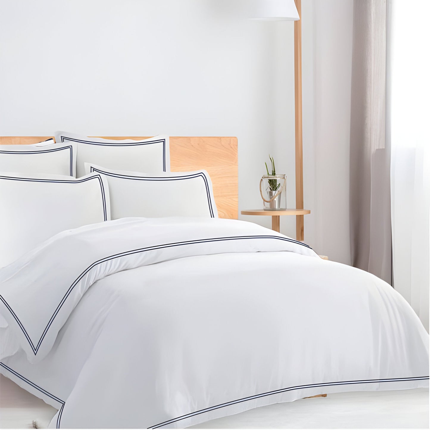 400TC Cotton Double Edge Embroidery Sateen Solid Duvet Cover Set